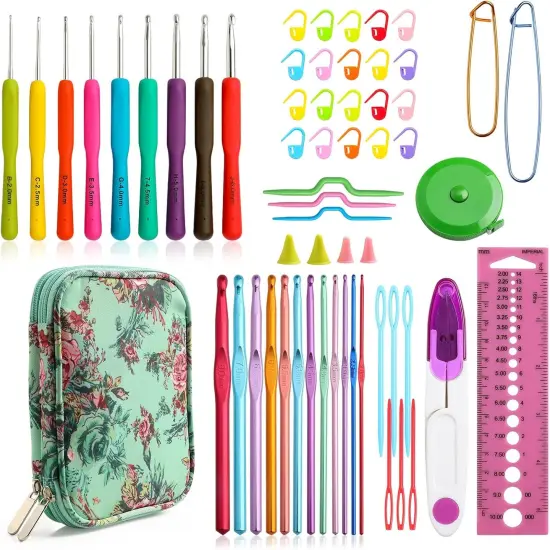 Crochet Hook Set with Storage Box - 9 Soft Grip Ergonomic Crochet Hooks, 12 Colorful Aluminum Yarns, with Crochet Supplies and Accessories {1}