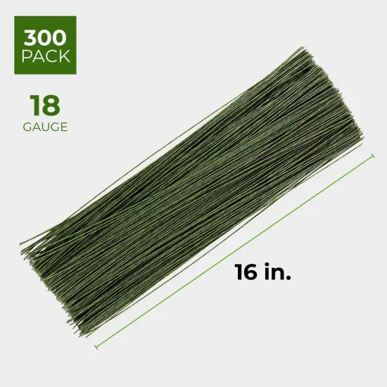 300 Pieces Green 18 Gauge Floral Wire Stems for DIY Crafts, Artificial Flower Arrangements (16 In) {4}