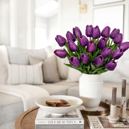20 Pcs Purple Tulips Artificial Flowers Real Touch Fake Tulips {5}
