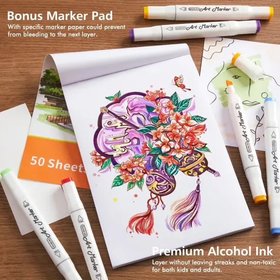 172 Colors Alcohol Based Dual Tip Art Markers, 171+1 Blender Permanent Marker Pens Plus 1 Marker Pad 1 Case {4}