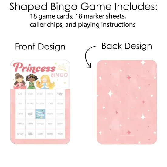 Big Dot of Happiness Princess Bingo Cards and Markers, Princess Birthday Party Bingo Game Activity for Kids - Set of 18 {4}