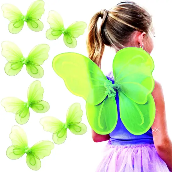 Butterfly Craze Girls' Fairy, Angel, or Butterfly Wings Costumes & Dress Up Collection: Set of 6, Magical Delights, Favors or Supplies for Kids, Make Your Little One's Birthday Party Special, Green {1}