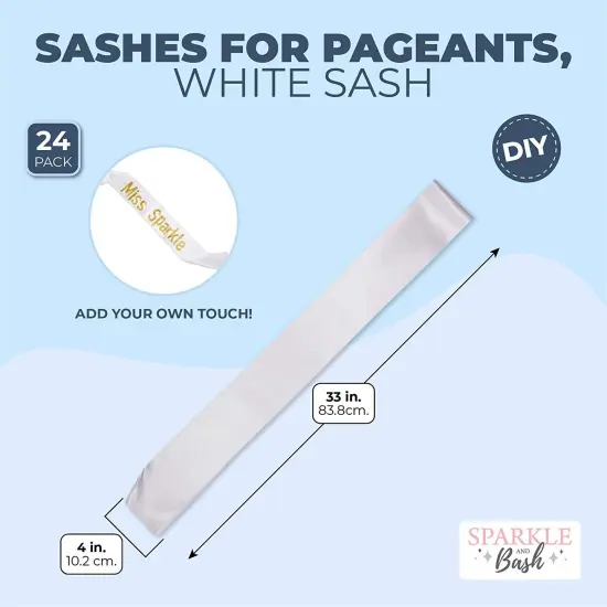 24 Pack Blank White Satin Sashes Bulk for Pageants, Bachelorette Party, Prom, Versatile Customizable Accessory for Special Events and Themed Celebrations (4 x 33 In) {2}