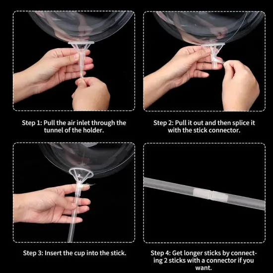 50pcs Balloon Sticks and Cups - 16in Clear Bobo Balloon Holders for Large Balloons - Birthday, Graduation, Wedding Party Decorations {4}