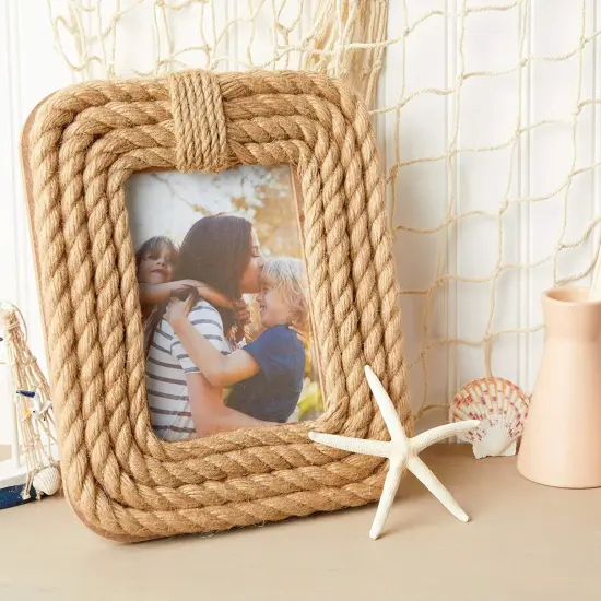 Okuna Outpost Jute Rope Picture Frame, Nautical Home Décor (11 x 5 Inch Frame) Brown {3}
