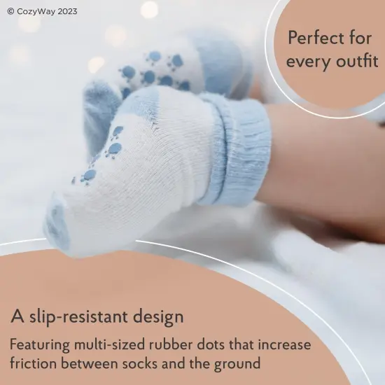 CozyWay Baby Socks With Grippers - Non Slip Ankle Grip Socks for Girls Boys Babies Infants - Soft Comfy Cotton - For Ages 1-11 Months - Unisex Black, White, Dark Gray - 12 Pack Multicolor {3}