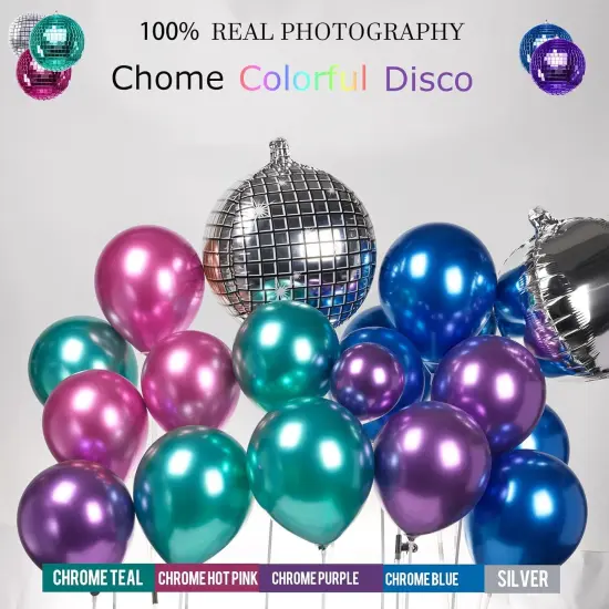Metallic Balloon garland kit 135Pcs Disco Party decorations with Chrome Blue Red Purple Silver Disco ball balloons for 80s 90s Themed Birthday graduation 2025 grad Party eve Decorations {2}