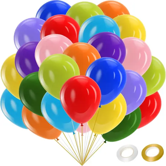 Colorful Balloons, 100 PCS 12 inch Assorted Rainbow Latex Balloons, Bright Color Balloons {1}