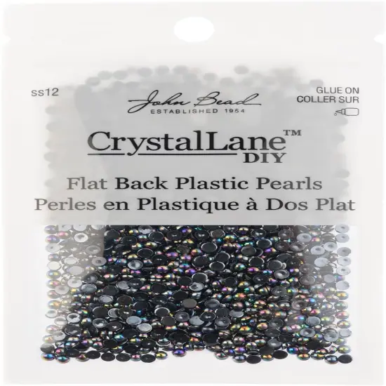 Crystal Lane DIY SS12(3mm) Plastic Pearl Flatback Rhinestones, 1850pcs Black AB {3}