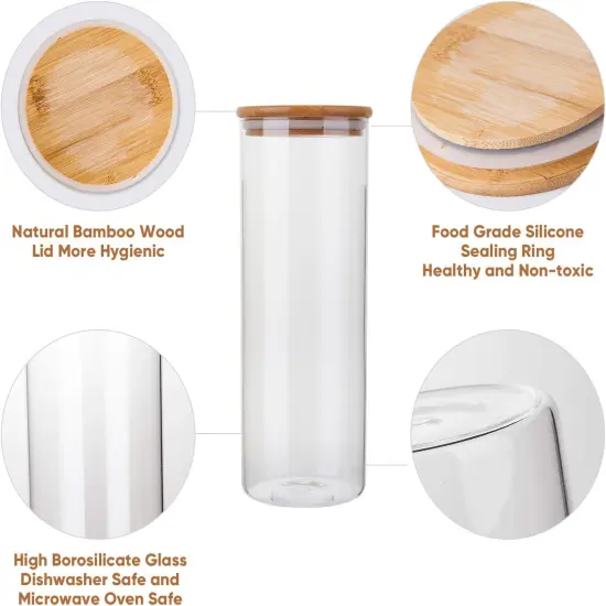 Glass Food Storage Containers Set,Airtight Food Jars with Bamboo Wooden Lids - Set of 5 Kitchen Canisters For Sugar,Candy, Cookie, Rice and Spice Jars {3}