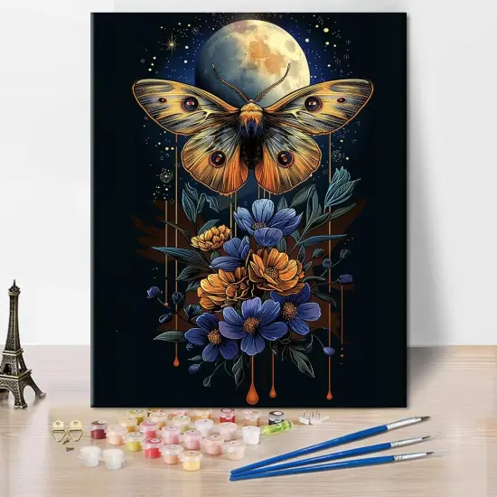 DIY Paint by Numbers Butterfly with Moon Stars Paint by Number for Adults Beginner with Paintbrushes Floral Moon Painting by Numbers Kits on Canvas Art Crafts, 16"x20"(Frameless) {1}