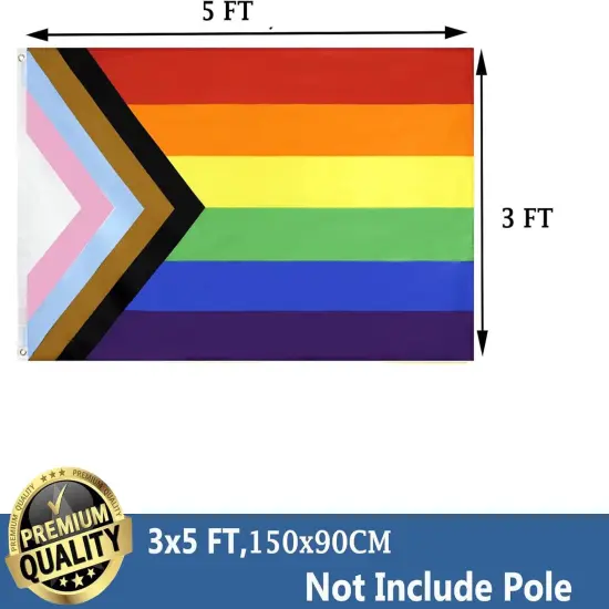 Progress Pride LGBTQ Flag 3x5 Outdoor Sewn Stripes- All Inlcusive Progressive Rainbow Nylon Flags for Bisexual LGBTQ Non Binary Lesbian Gay Transgender Prides Proculsexual {2}