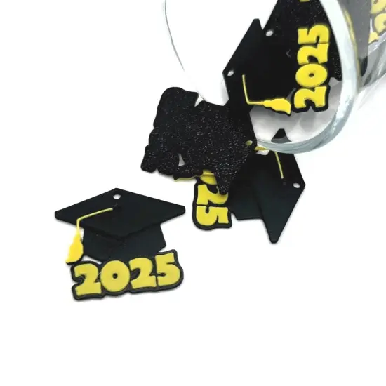 1, 4, or 20 Pieces: Yellow and Black 2025 Graduation Cap Charms {1}