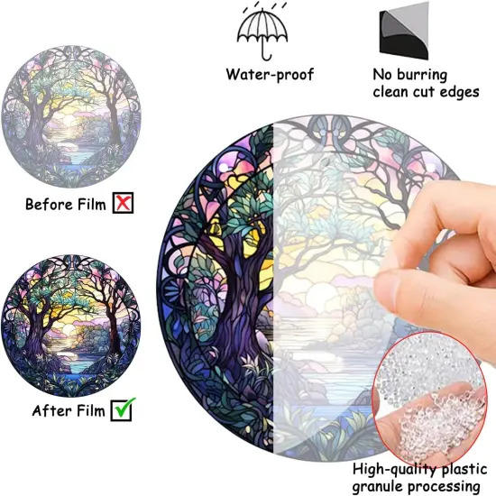 Summer Tree Life Acrylic Window Hanging Nature Round Sun Catcher Round Sun Catcher Home Decor Forest Stained Sun Catcher Window Decor Wall Art for Home Office Decoration (Style B) {2}