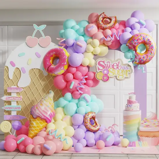 Pastel Donut Balloon Arch Garland Kit,159Pcs Macaron Color Rainbow Balloons Ice Cream Foil Balloons for Girls Donut Grow Up Sweet One Candyland Birthday Party Baby Shower Two Sweet Decorations {1}