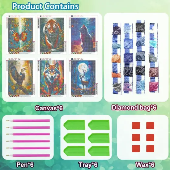 Diamond Art Kits Crafts DIY 5D Diamond Art Packs Kits Full for Adults Beginner,Home Wall Decoration Gift 11.8x15.7inch (6 Pack Wild Animal) {3}