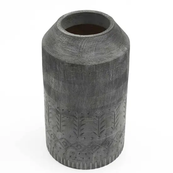 Wooden Decorative Accent Vase - 7" x 11" Black {4}