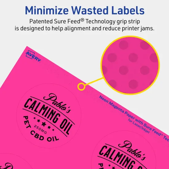 Avery Neon Magenta Paper Labels, 2.75" Diameter Round {4}