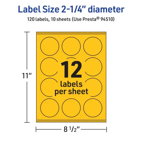 Avery Bright Yellow Paper Labels, 2.25" Diameter Round {5}