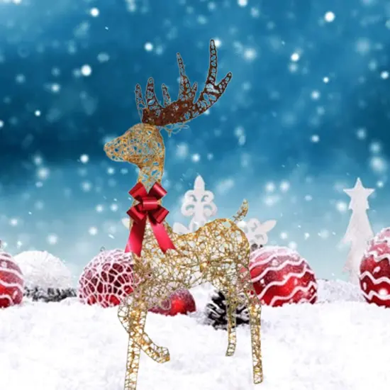 White Reindeer and Sleigh Christmas Decoration with Sparkling Warm White LEDs 19.69 x 7.28 x 16.14 in {1}