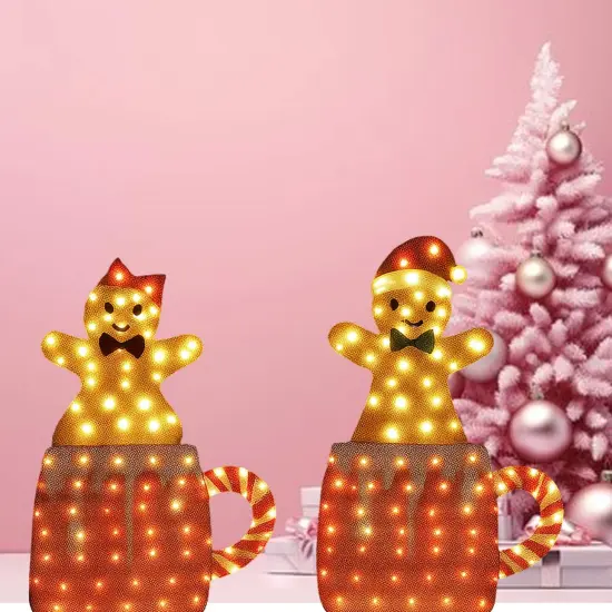 Festive Gingerbread Mug Duo Perfect for Holiday Table Centerpieces 40" & 42" Tall Set of Two {1}