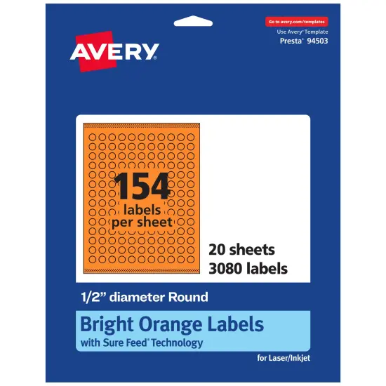 Avery Bright Orange Paper Labels, 0.5" Diameter Round {1}