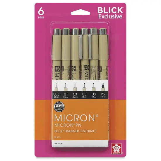 Sakura Pigma Micron Pens - Blick Exclusive! Fineliner Essentials Set of 6, Black, Assorted Sizes {1}