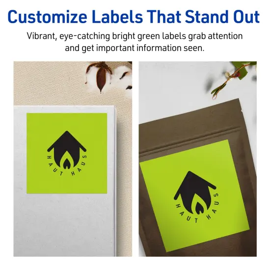 Avery Bright Green Paper Labels, 4" x 4" Square {3}