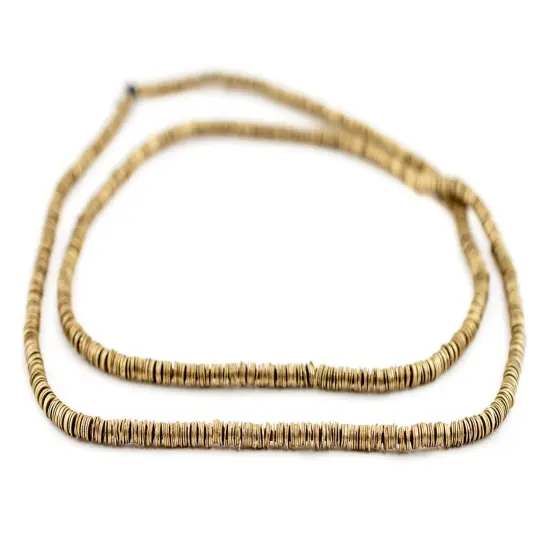 The Bead Chest Brass Flat Disk Heishi Beads (3mm), 24" Strand, Handmade for Jewelry Making & Crafts | Approximately 1320 Beads {3}