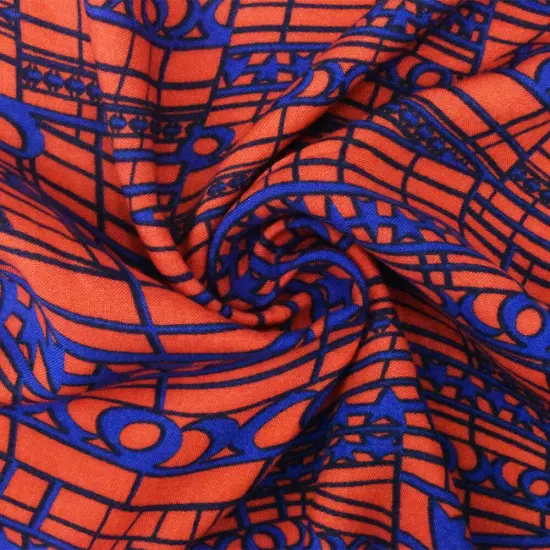 Orange-Blue Modern Abstract Printed Rayon Challis Woven Fabric By the Yard {1}