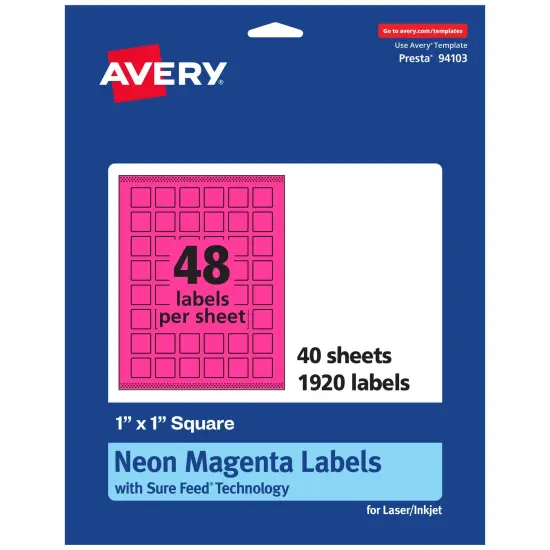 Avery Neon Magenta Paper Labels, 1" x 1" Square {1}