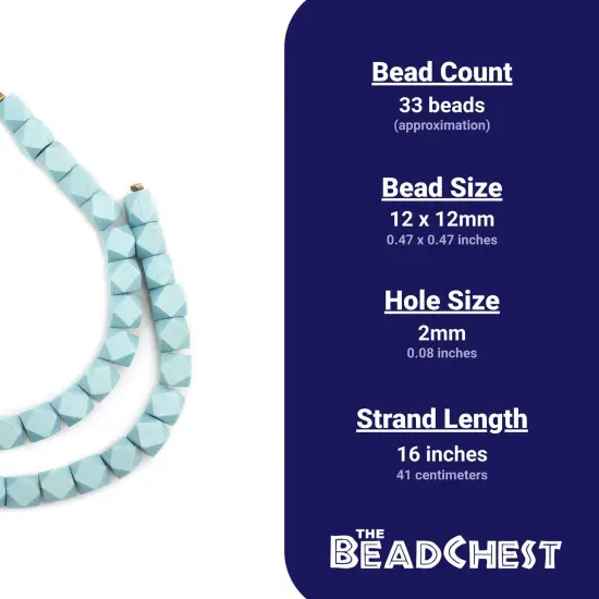The Bead Chest Light Blue Cornerless Cube Wood Beads: 12mm Diamond Cut Natural Organic Beads for Jewelry Making {4}