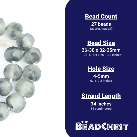 Super Jumbo Recycled Glass Beads - Beaded Wall Hangings - Extra Large African Sea Glass Beads 32-35mm - The Bead Chest (Grey Mist) {4}