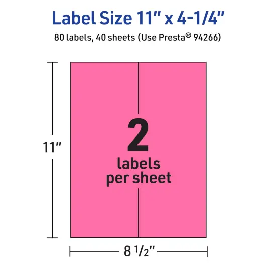 Avery Bright Pink Paper Labels, 11" x 4.25" Rectangle {5}