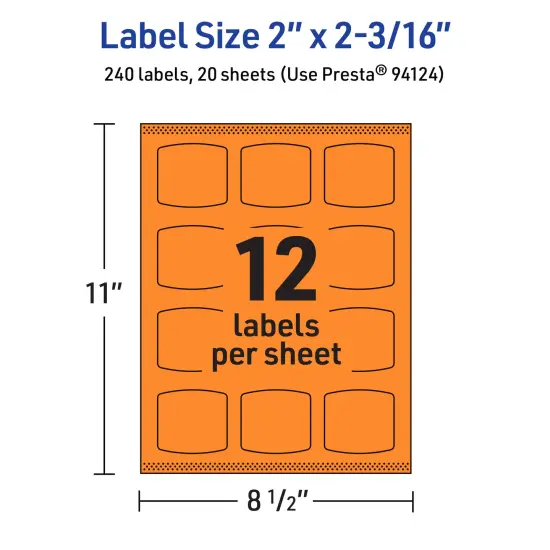 Avery Bright Orange Paper Labels, 2" x 2-3/16" Arched Square {5}