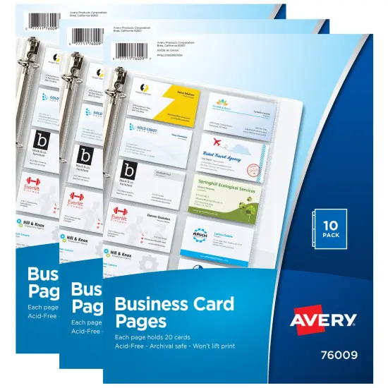 Avery Clear Business Card Organizer Pages for 3 Ring Binders, 10 Per Pack, 3-Pack, Holds 600 Cards Total (78723) {1}