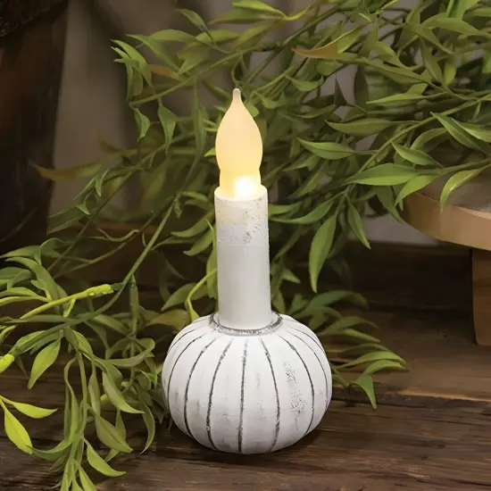 White Metal Round Taper Holder and Distressed, Textured {2}