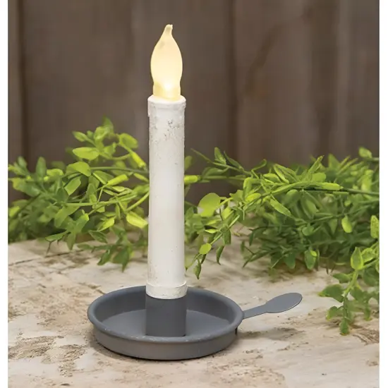 Grey Metal Taper Candle Holder and Pan Style with Side Handle {2}