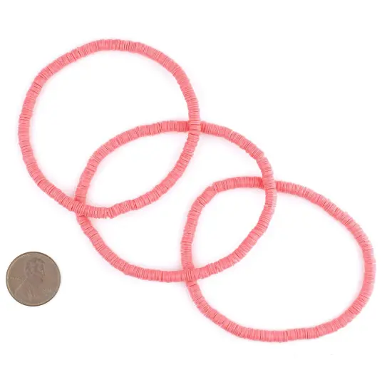 The Bead Chest Boho Stretch Bracelet, Neon Pink - Stackable African Vinyl Heishi, Unisex for Men & Women {2}