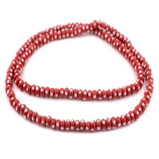 The Bead Chest Red Rondelle Venetian-Style Skunk Beads 8mm, 36 Inch Strand Disk Glass Large Hole {3}
