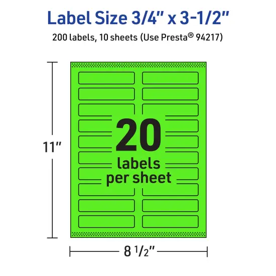 Avery Neon Green Paper Labels, 0.75" x 3.5" Rectangle {5}