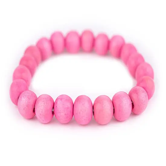 The Bead Chest Wood Stretch Bracelet, Neon Pink - Stackable Beaded Jewelry, Unisex for Men & Women {1}