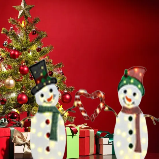 Set of Two Lighted Heart-Shaped Snowmen 30" & 32"H Christmas Decorations {3}