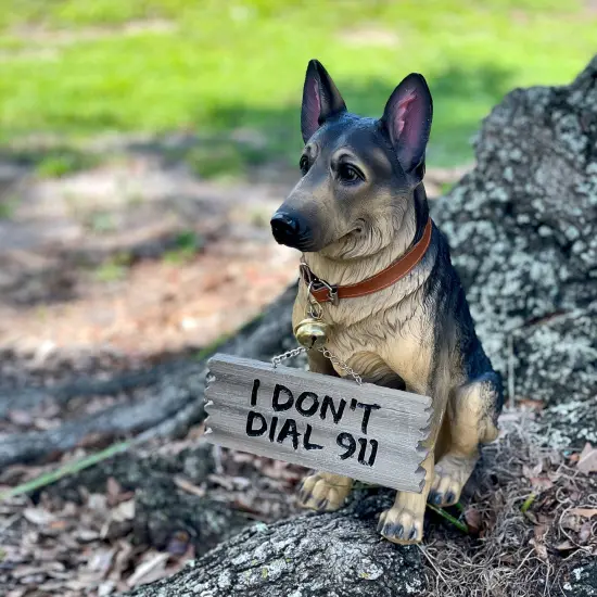 I Don't Dial 911 German Shepherd Guard Dog Warning Statue {6}