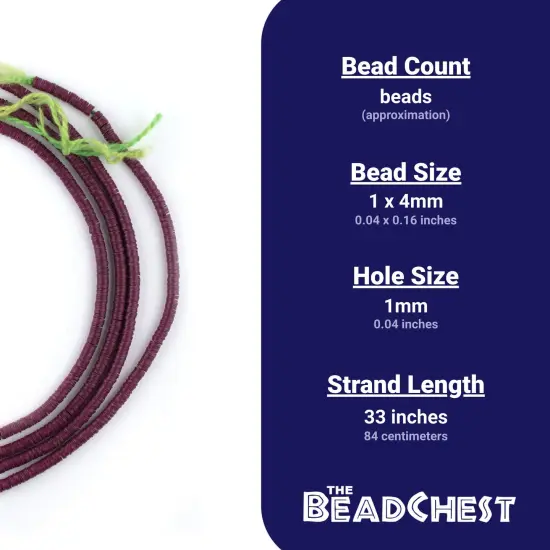 The Bead Chest Plum Purple Vinyl Phono Record Beads 4mm Ghana African Disk 33 Inch Strand Handmade {4}