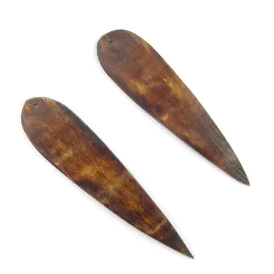 The Bead Chest Brown Bone Feather Pendant Set of 2 Kenya African Flat Handmade {1}