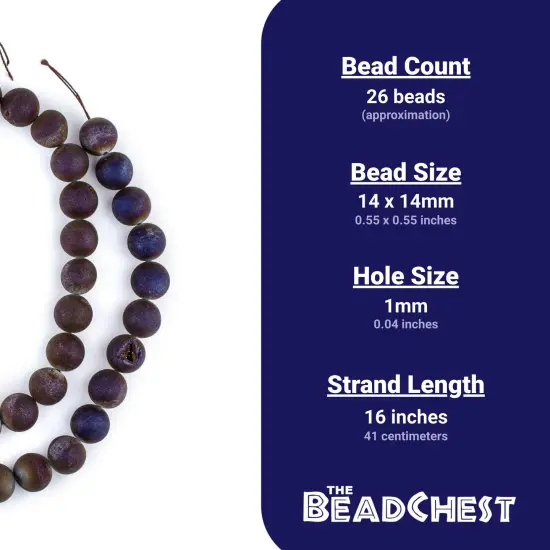 The Bead Chest Purple Round Druzy Agate Beads 14mm Gemstone 16 Inch Strand {4}