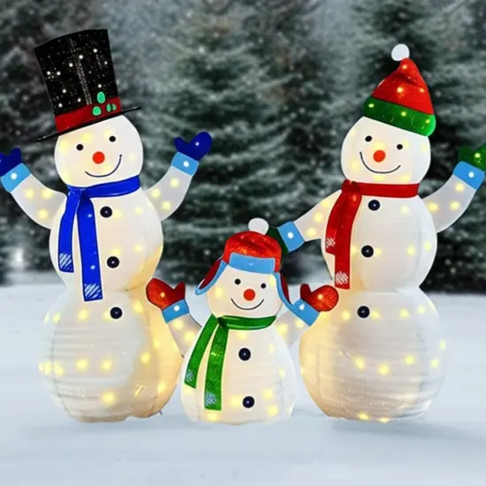 Joyful Lighted Snowman Family Set with Plush Lanterns for Holiday Decor 62" & 60" & 35"H {4}