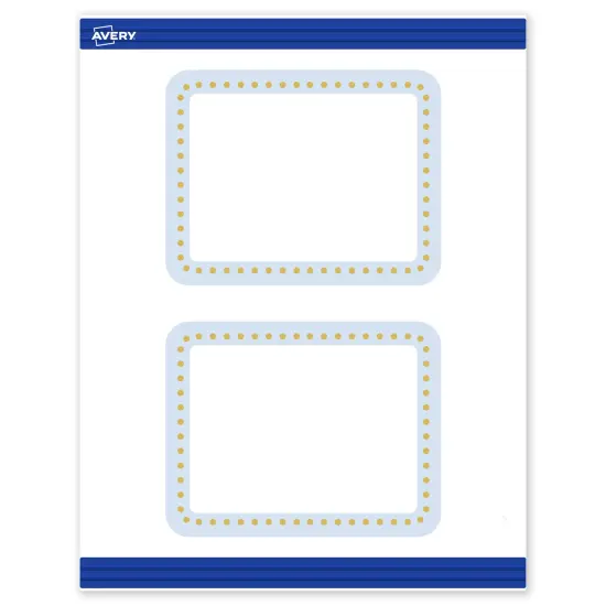 Avery Printable Rectangle Postcards with Rounded Corners, Gold Dots with Blue Border, 4.25" x 5.5", Matte White Rectangle Postcards with Rounded Corners, Laser/Inkjet, 20ct, Great for Postcards {1}