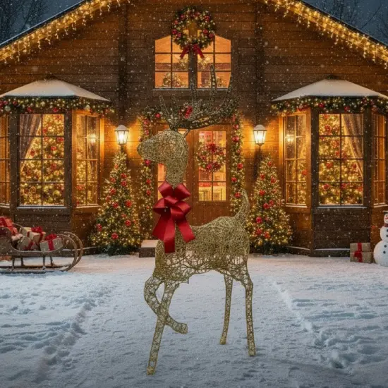 Christmas Outdoor Reindeer Decoration 48" Champagne Standing Deer with 105 LED Lights {3}